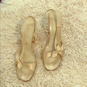 Vintage Halston cream white silk heels, 8N Italy